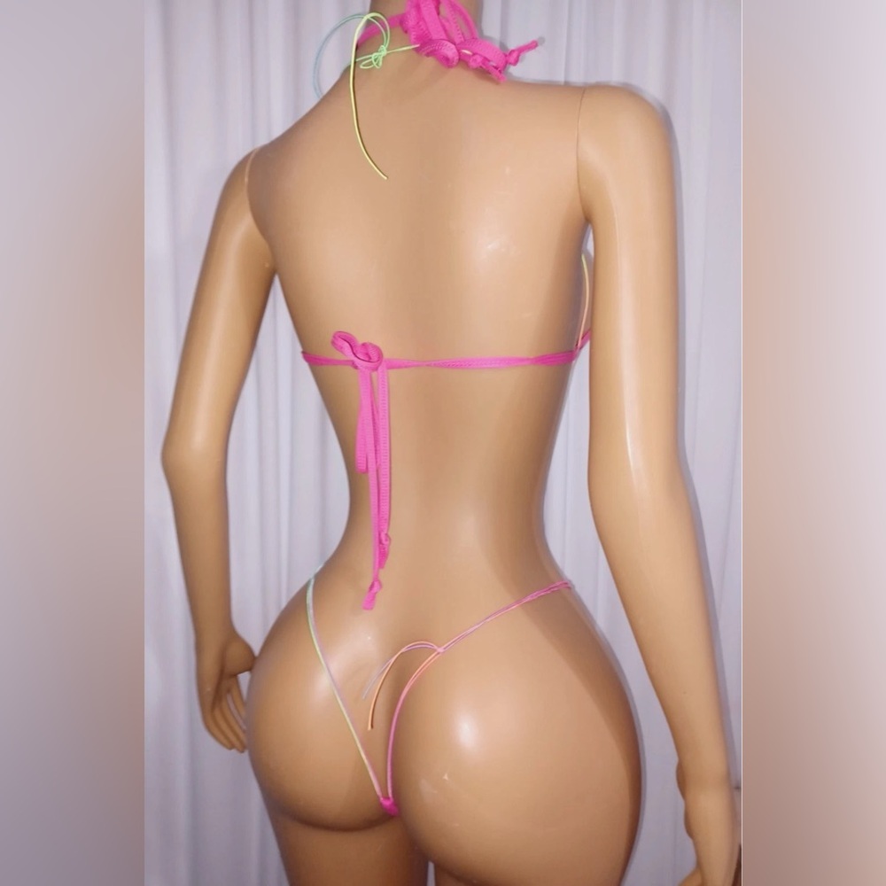 NWOT Handmade Modified Tri-Top Slingshot Y-String Thong Sexy Tribute Logo Bikini - Picture 4 of 5
